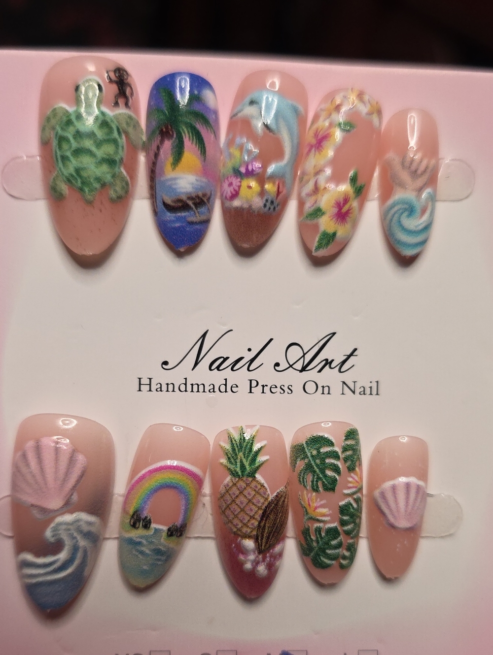 Nail Art Handmade Press-On Nails - Tropical Pink Set Size Med